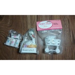 Vintage Baby Shower Wilton Cake Toppers Plastic Bassinets and Stork